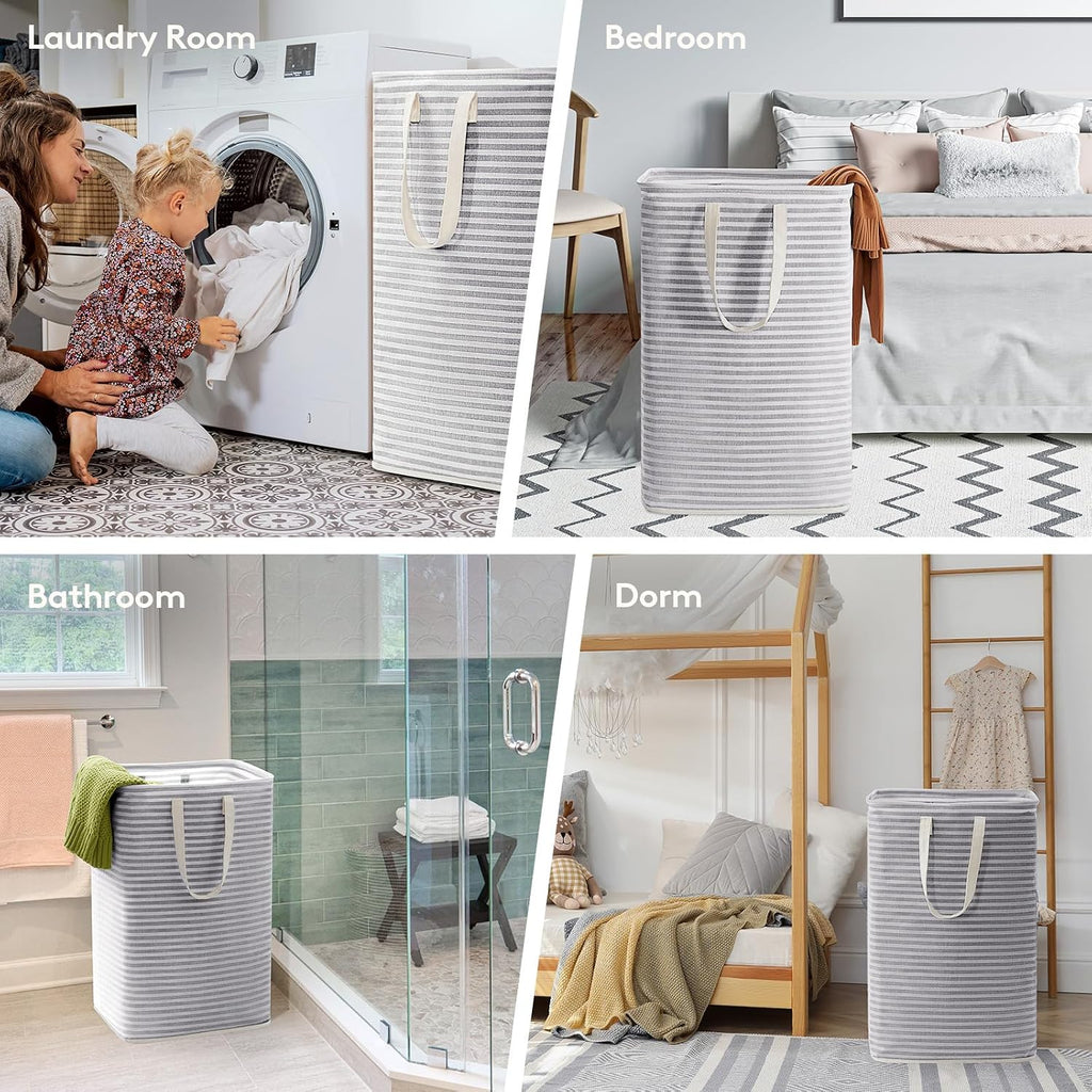 1 Pack Laundry Basket 80L Each, Collapsible Clothes Hamper with Reinforced Handles, Freestanding Waterproof Design