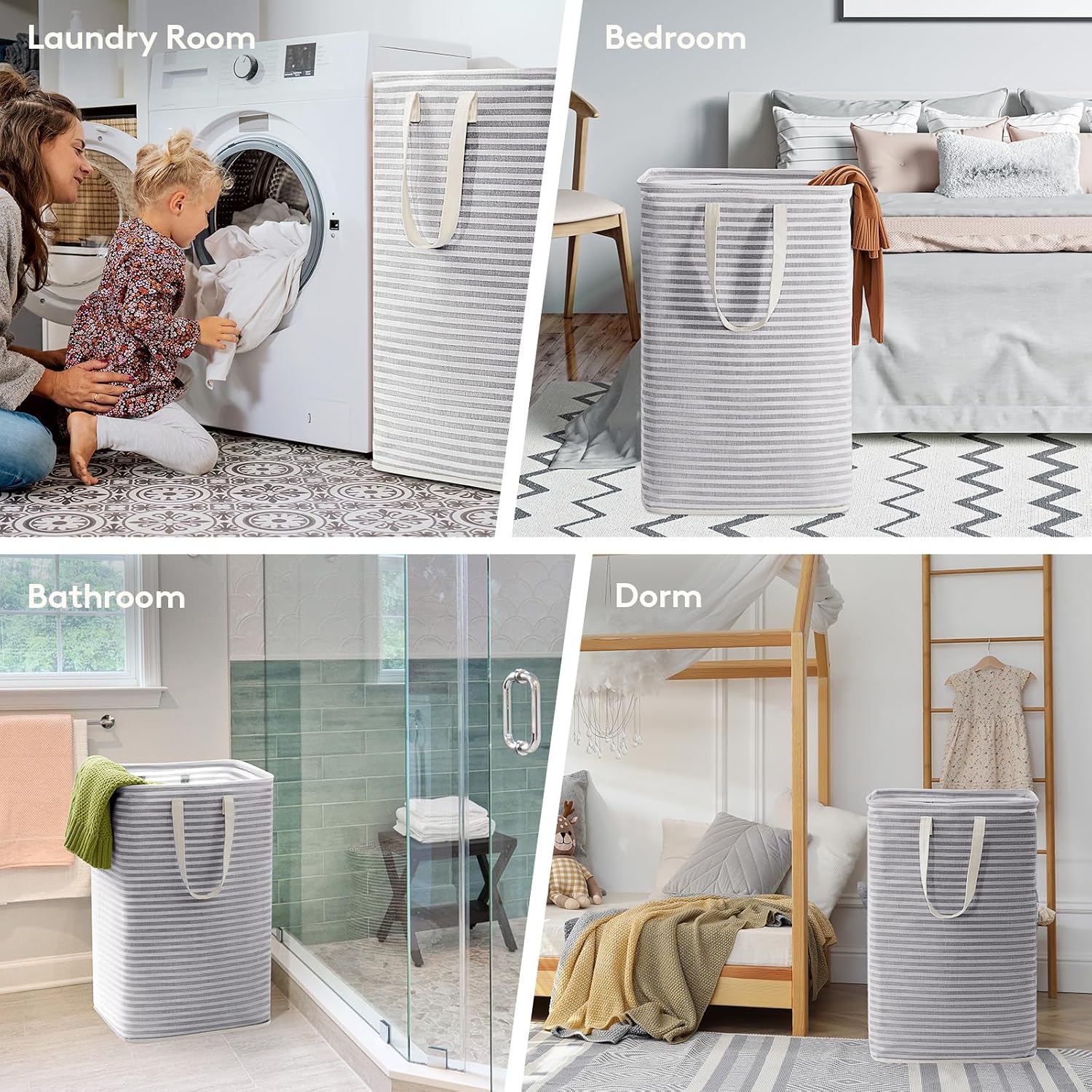 1 Pack Laundry Basket 80L Each, Collapsible Clothes Hamper with Reinforced Handles, Freestanding Waterproof Design