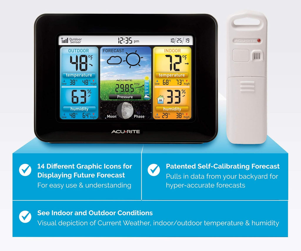 Wireless Home Weather Station with Color Display, Indoor Outdoor Thermometer and Temperature Sensor (02077M)