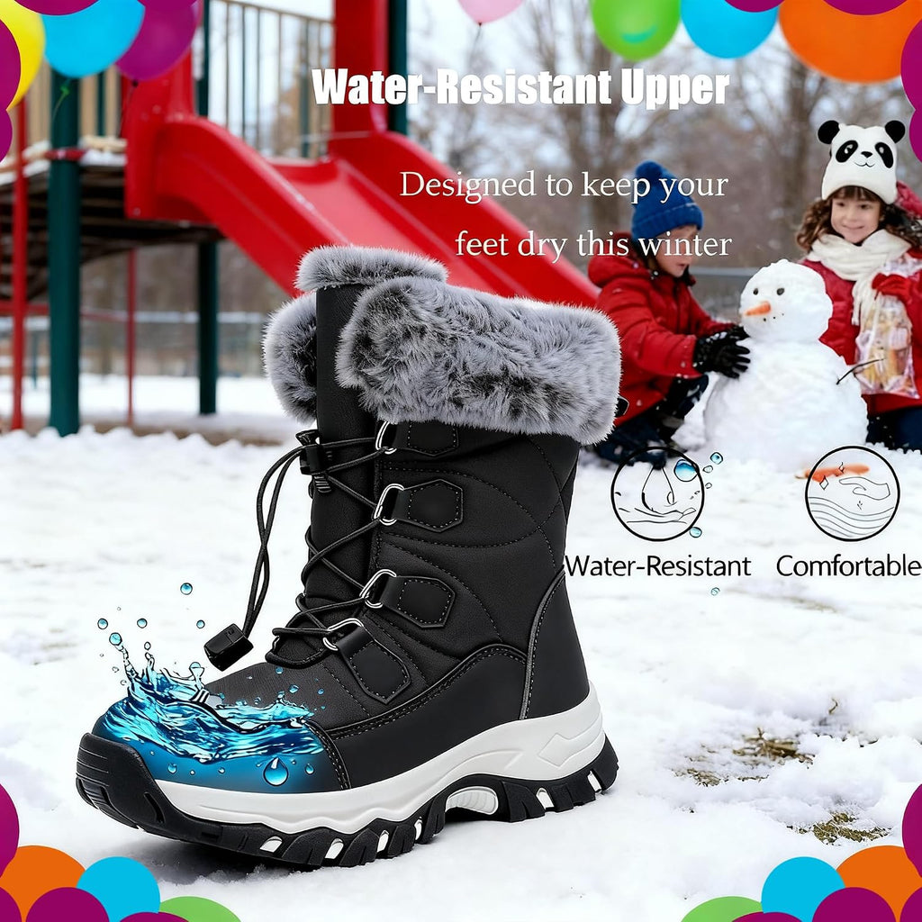Winter Snow boots for Kids Girls Boys Water-Resistant Outdoor Warm Anti-Slip Mid Calf Faux Fur Lining Insulated Shoes