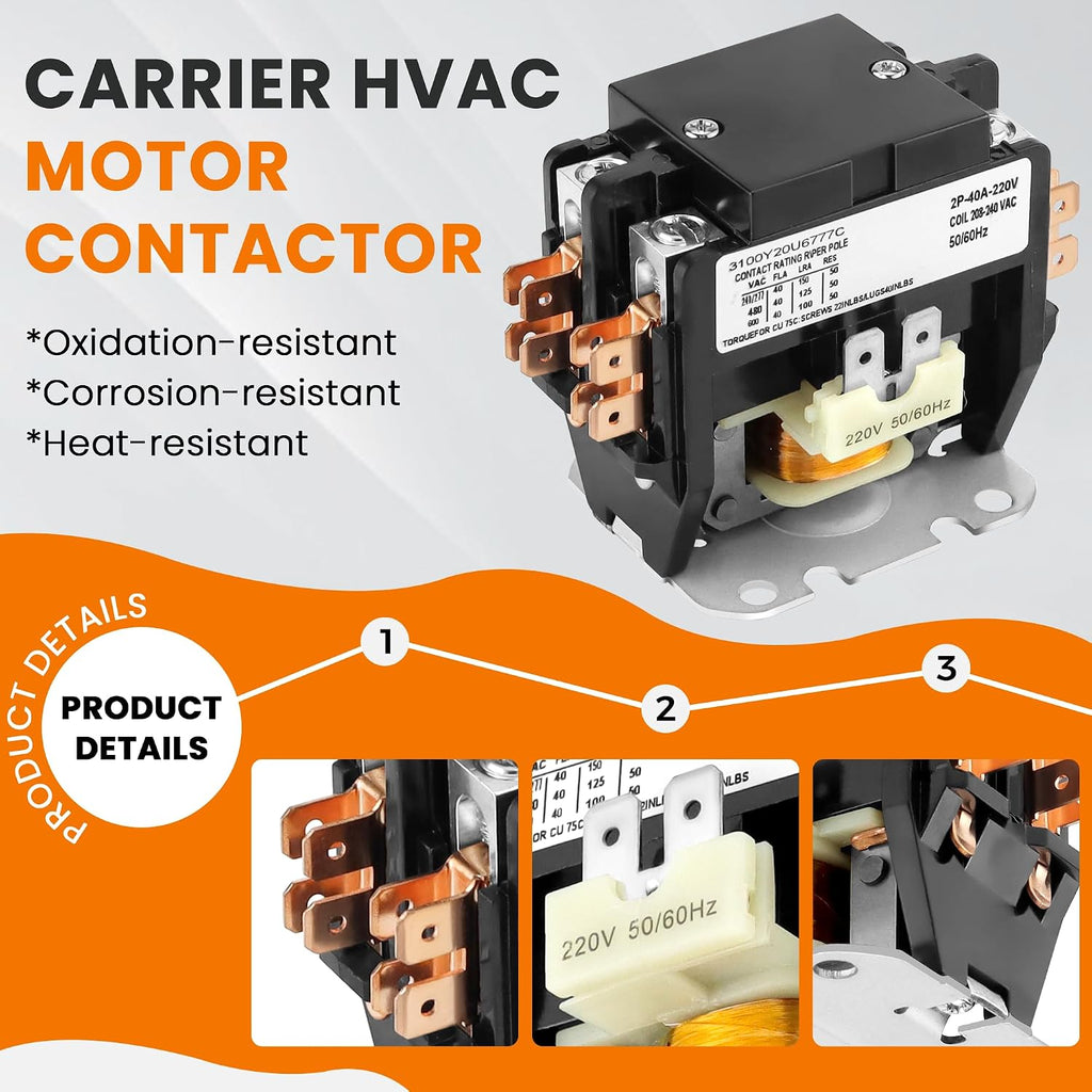2 Pole Air Conditioner Contactor 40 Amp 220V Coil,AC Definite Purpose Contactor,Air Conditioner Contactor Compatible for Relays,Air Conditioner,Heat Pump,Refrigeration Systems by MIFLUS