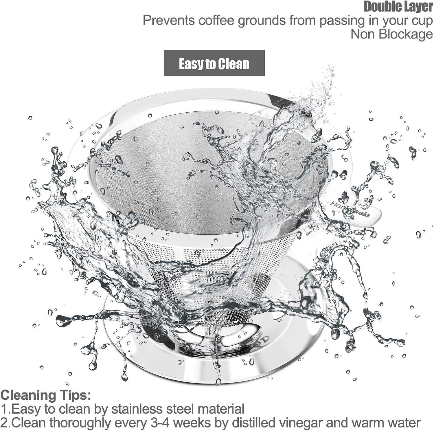 Pour Over Coffee Dripper, Paperless Reusable Coffee Filter, Pour Over Coffee Maker for Single Cup Brew, Double Mesh