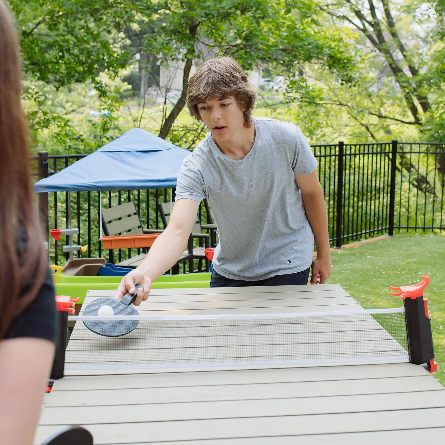 Everywhere Table Tennis Net & Paddle Set - Play Ping Pong Anywhere! Retractable Net Fits Most Tables Up to 60" Wide