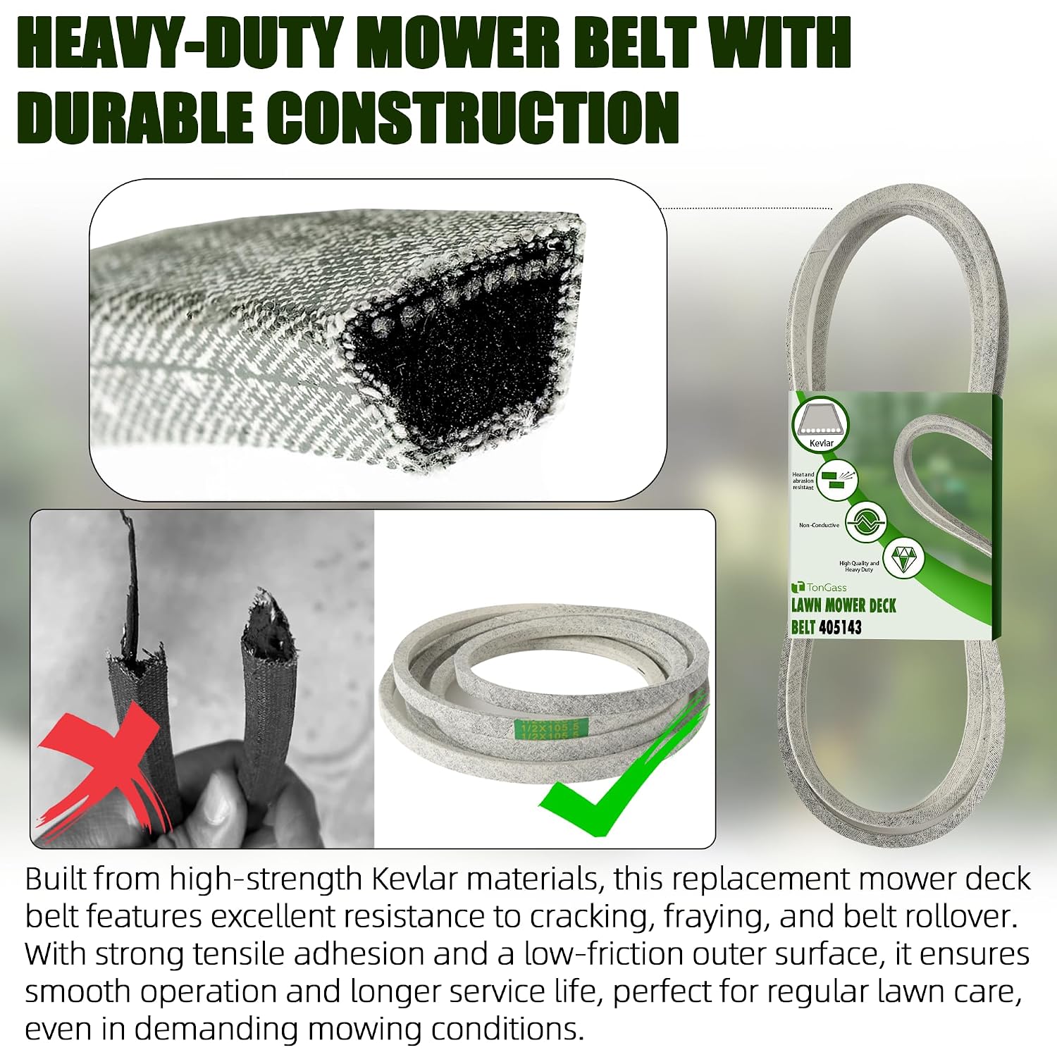 46" Lawn Mower Deck Belt Compatible with Husqvarna Lawn Mower Replaces Part Number 405143 532405143, Heavy-Duty