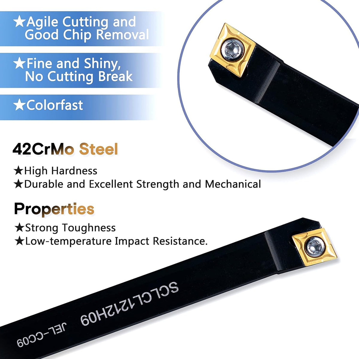 Lathe Turning Holders Threading Holder - Metal Lathe Cutting Tools 1/2" SCLCL1212H09+1/2" SCLCR1212H09 Threading Tools+10pcs Indexable Carbide Inserts Golden for Lathe Tools