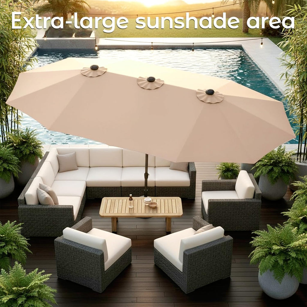 15ft Patio Umbrella with Base,Large Outdoor Double-Sided Rectangle Umbrella with Crank Handle, Market Umbrella for
