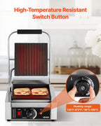 Commercial Panini Grill, 1800W Electric Sandwich Panini Maker, Stainless Steel Sandwichs Press Grill with Handle and