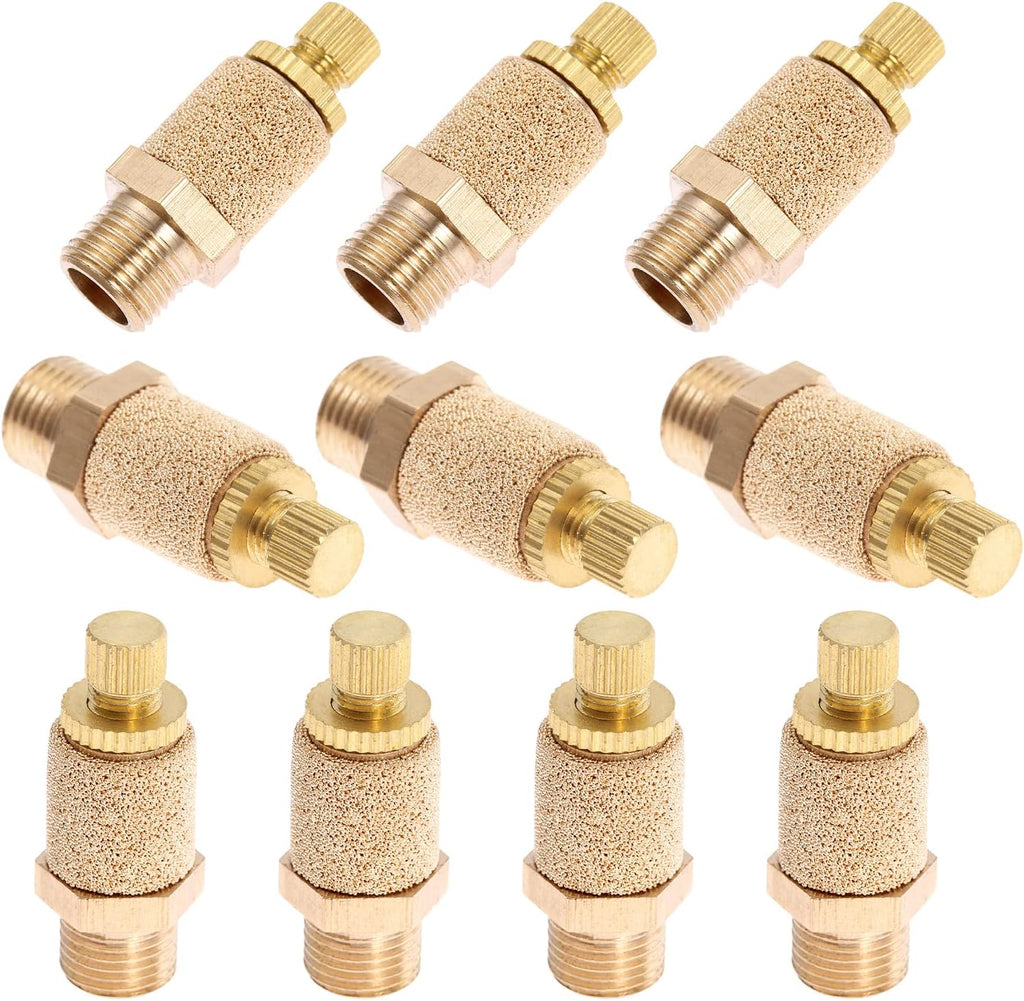 10PCS Pneumatic Exhaust Muffler,1/8" Adjustable Brass Flow Control Silencer