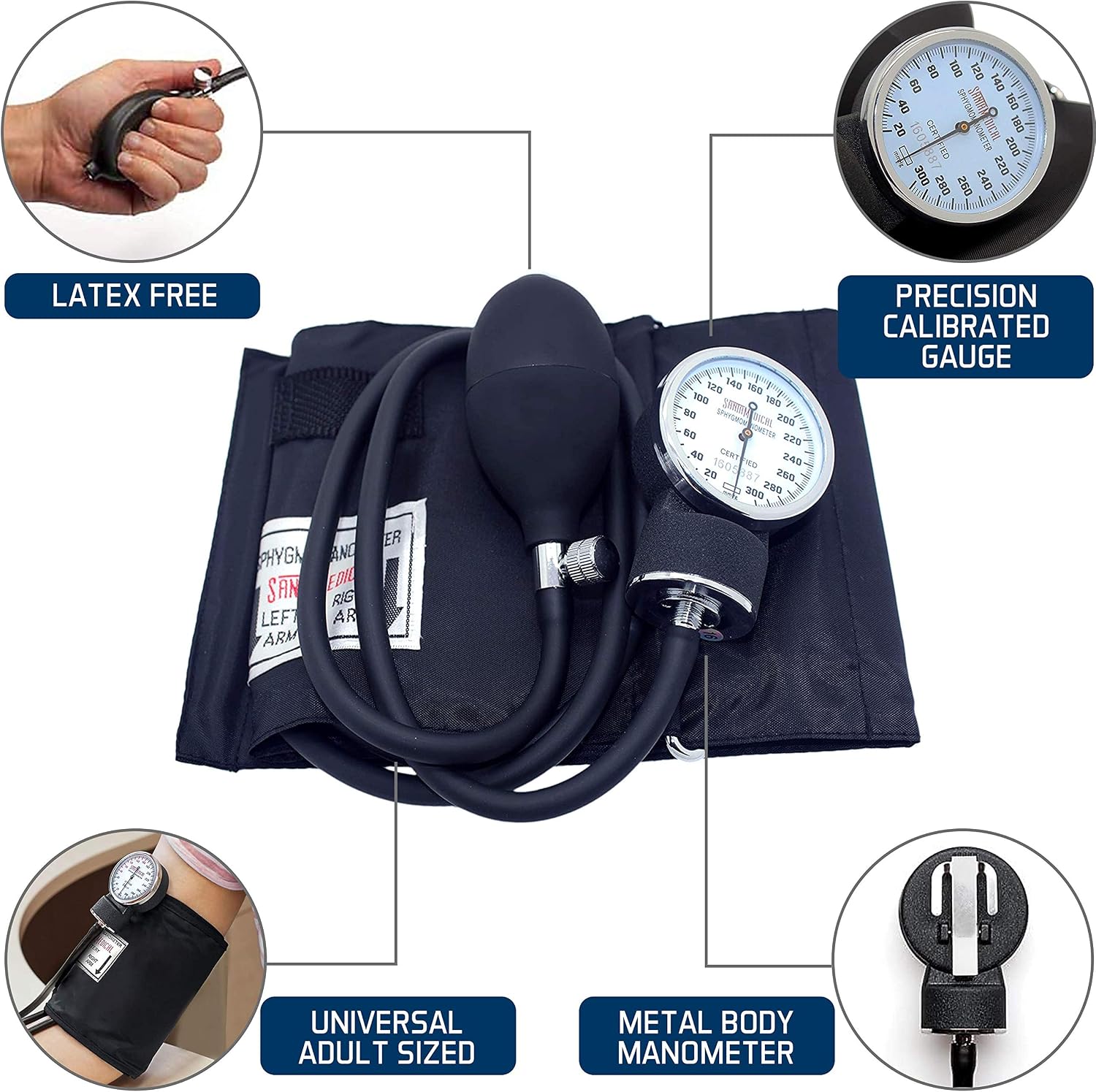 Adult Deluxe Aneroid Sphygmomanometer - Professional Blood Pressure Monitor with Adult Black Cuff and Carrying case