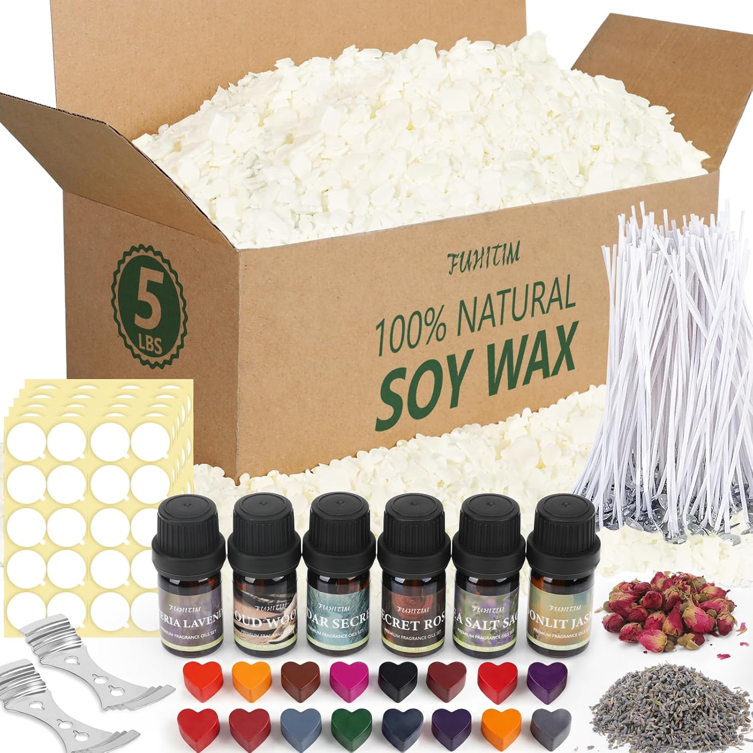 Soy Candle Wax Kit for Candle Making 5 lbs Bag, Premium Natural Soy Wax Flakes, No additives and Pure, 100 Cotton