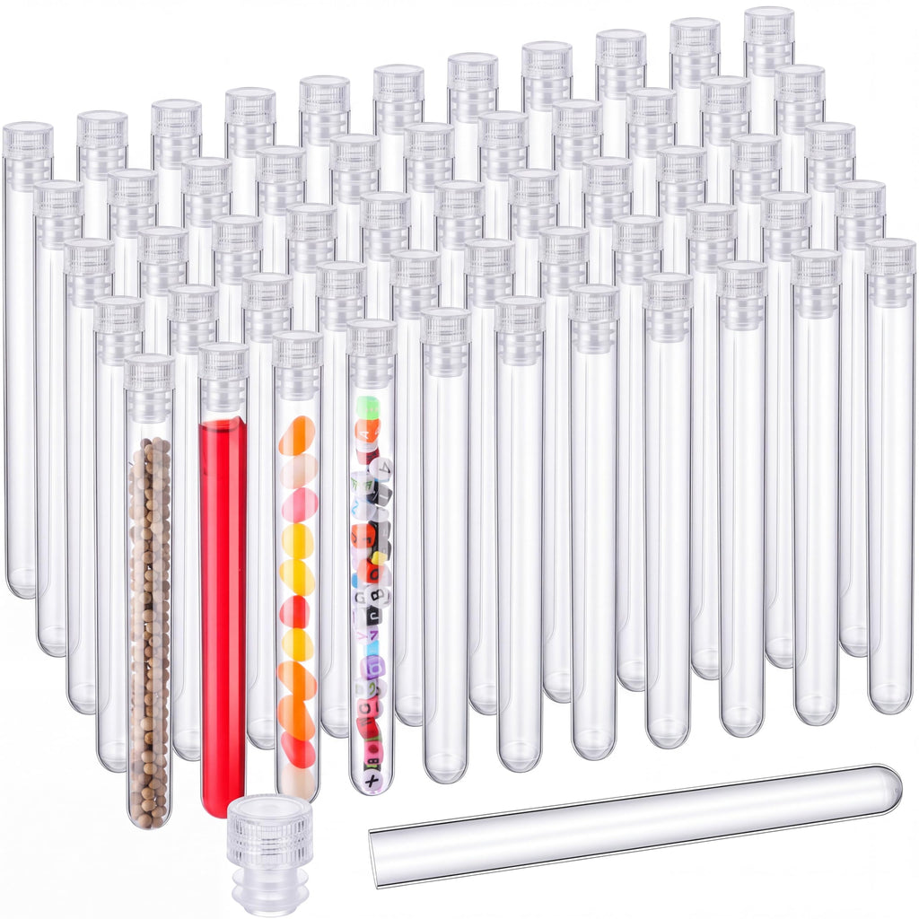 100 Pack Plastic Test Tubes with Caps, 25ml/6" Clear Tubes Vials