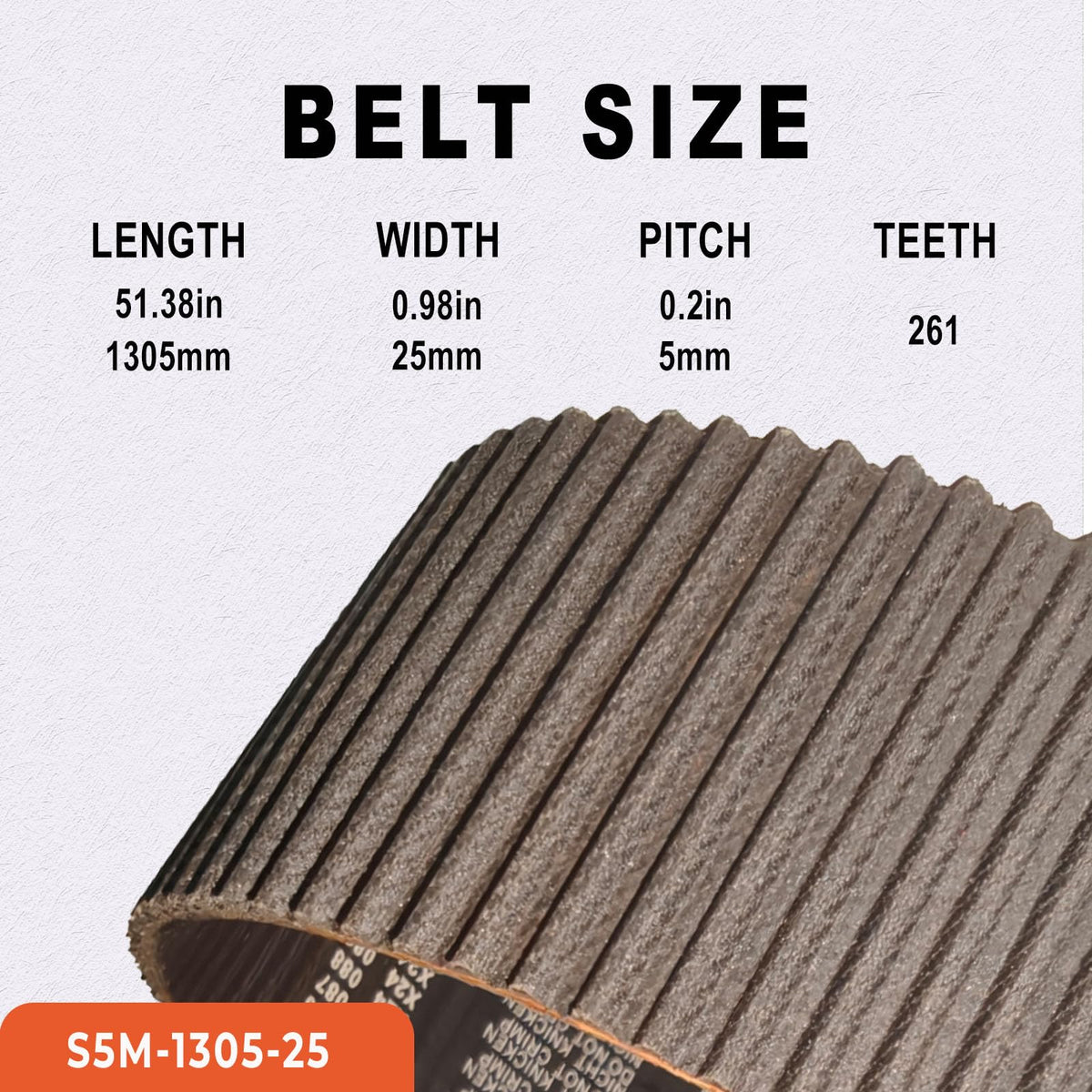 PODYORK STD S5M-1305 25mm Timing Belt 1-Pack Closed Loop for CNC Router