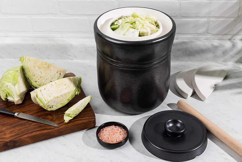 Fermentation Crock with Weights - Ceramic Sauerkraut Pickling Crock - Stoneware Kombucha Brewing (7L)