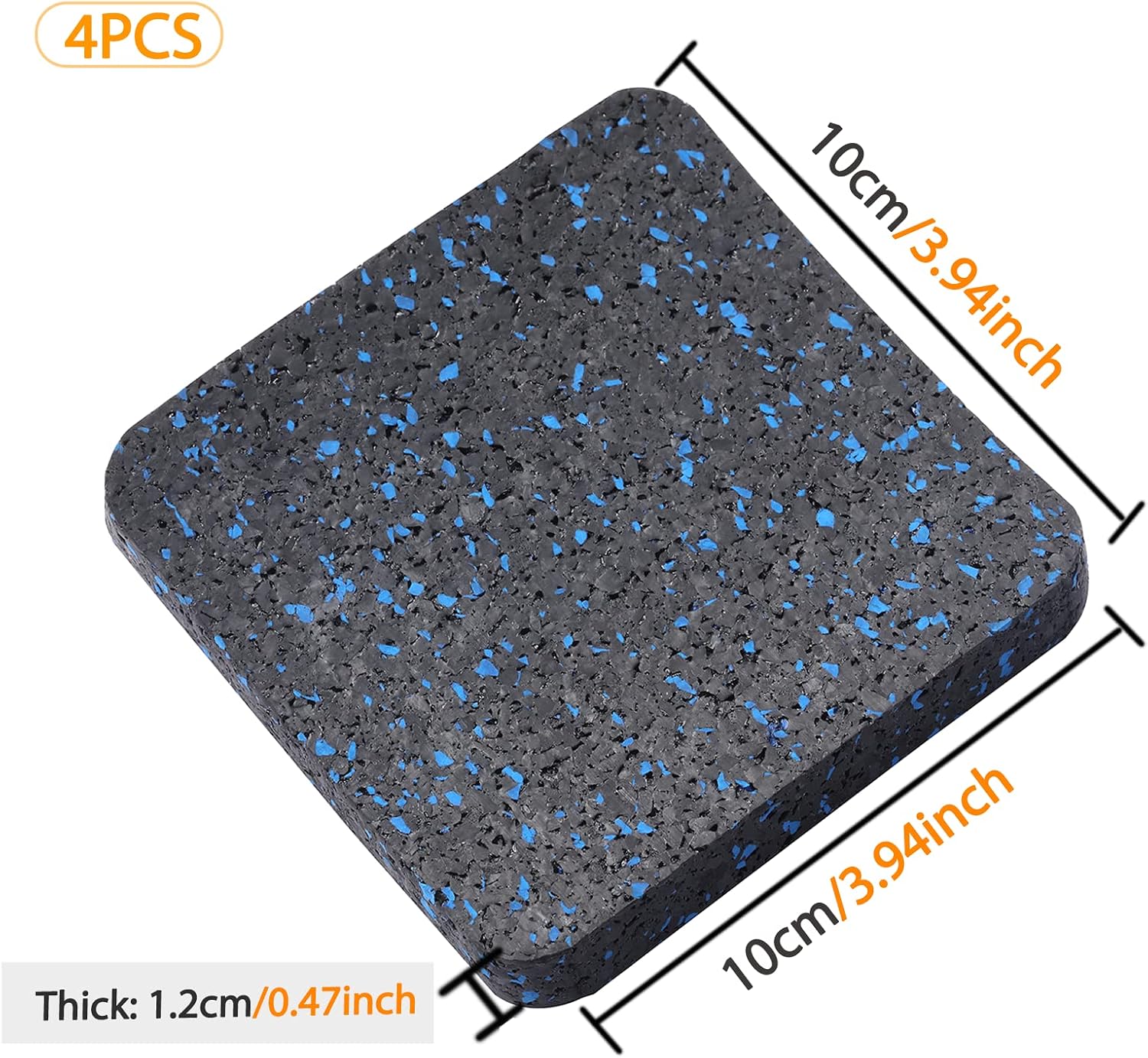 Rubber Treadmill Mat Pads, 4-Pack, 3.94 x 3.94 x 0.5 in | High-density construction, anti-slip texture, vibration