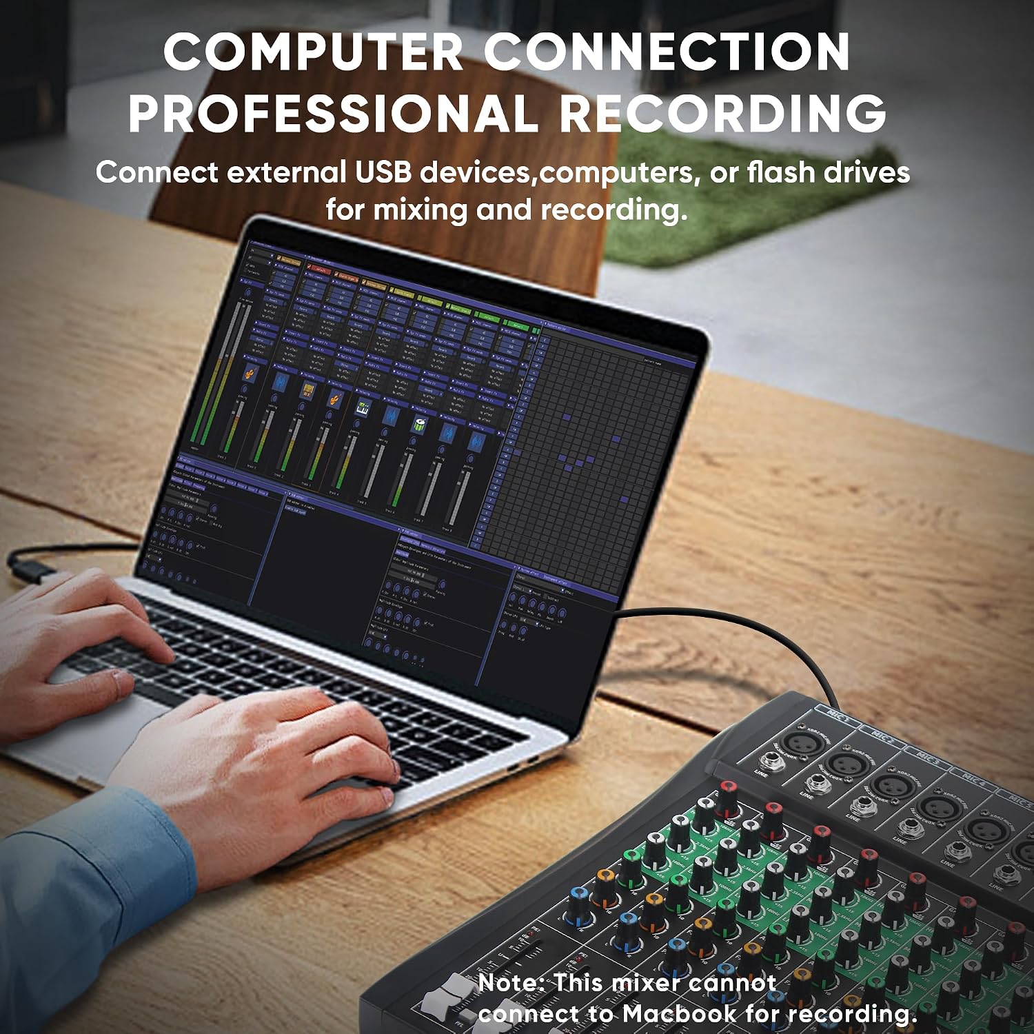 6 Channel Audio Mixer, Professional DJ Mixer Board Sound Music Mixing Console Digital Mixer with Reverb, Bluetooth