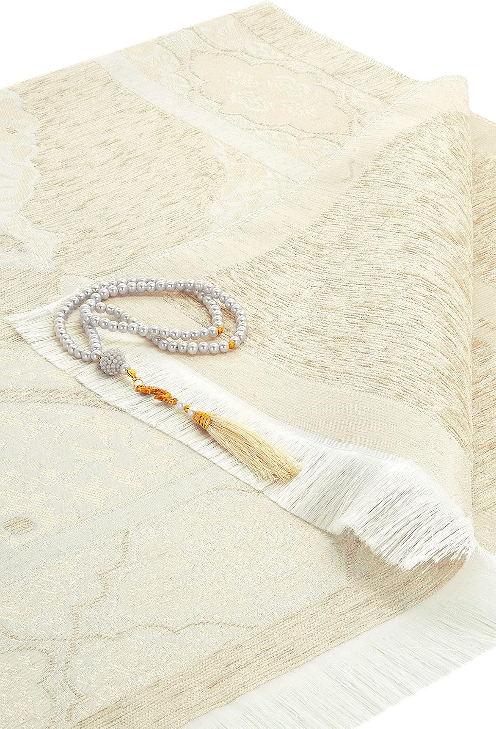 Muslim Prayer Rug with 99 Beads Tasbih, Soft Chenille Sajadah, Lightweight & Foldable Janamaz, Portable Travel Prayer