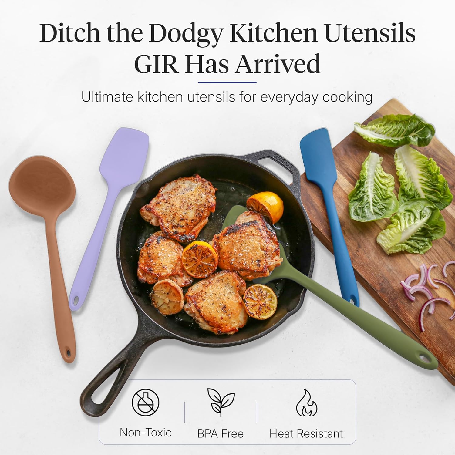 : Get It Right 5 Piece Silicone Ultimate Kitchen Utensils Set - Ladle, Spatula, Flip, Spoon & Spoonula - Non-Toxic