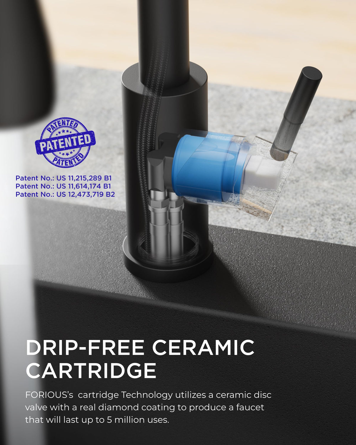 FORIOUS Black Kitchen Faucet with Pull Down Sprayer, Stainless Steel