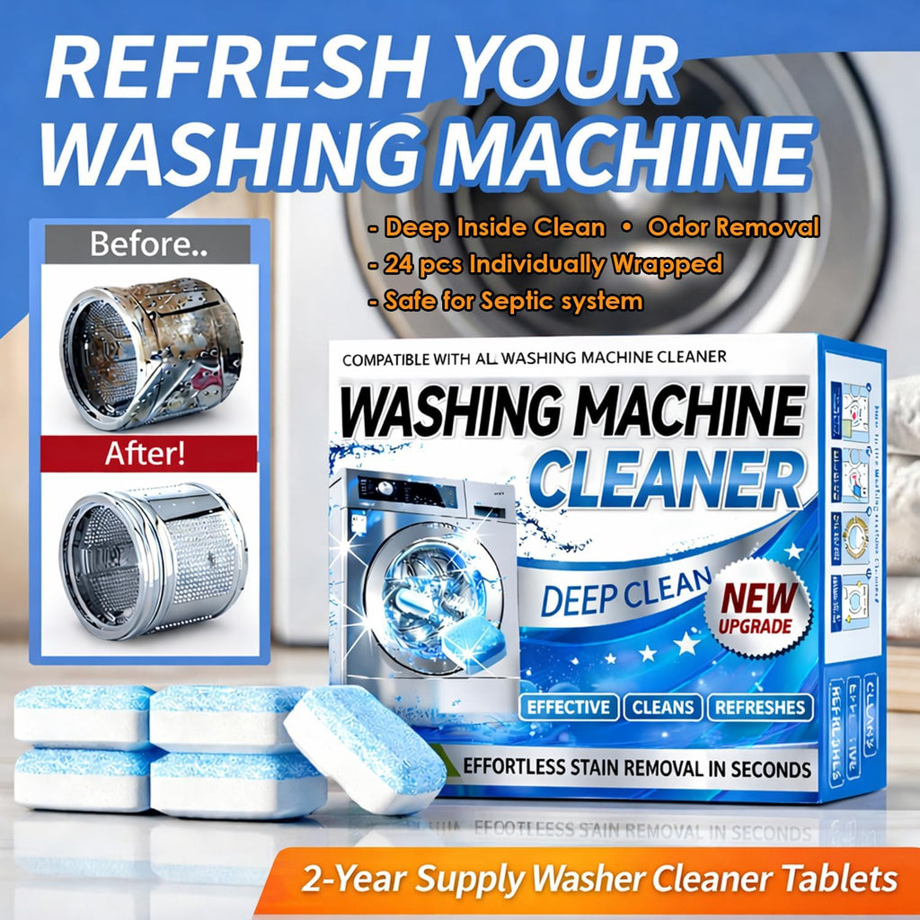 Enzyme Washing Machine Cleaner Tablets (24 Pack) – Protease Laundry Machine Cleaner for HE, Front Load & Top Load