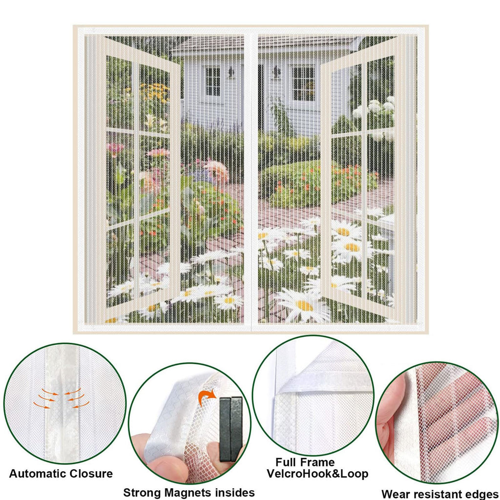 Magnetic Window Screen Self Closing, 26 x 34 inch, White