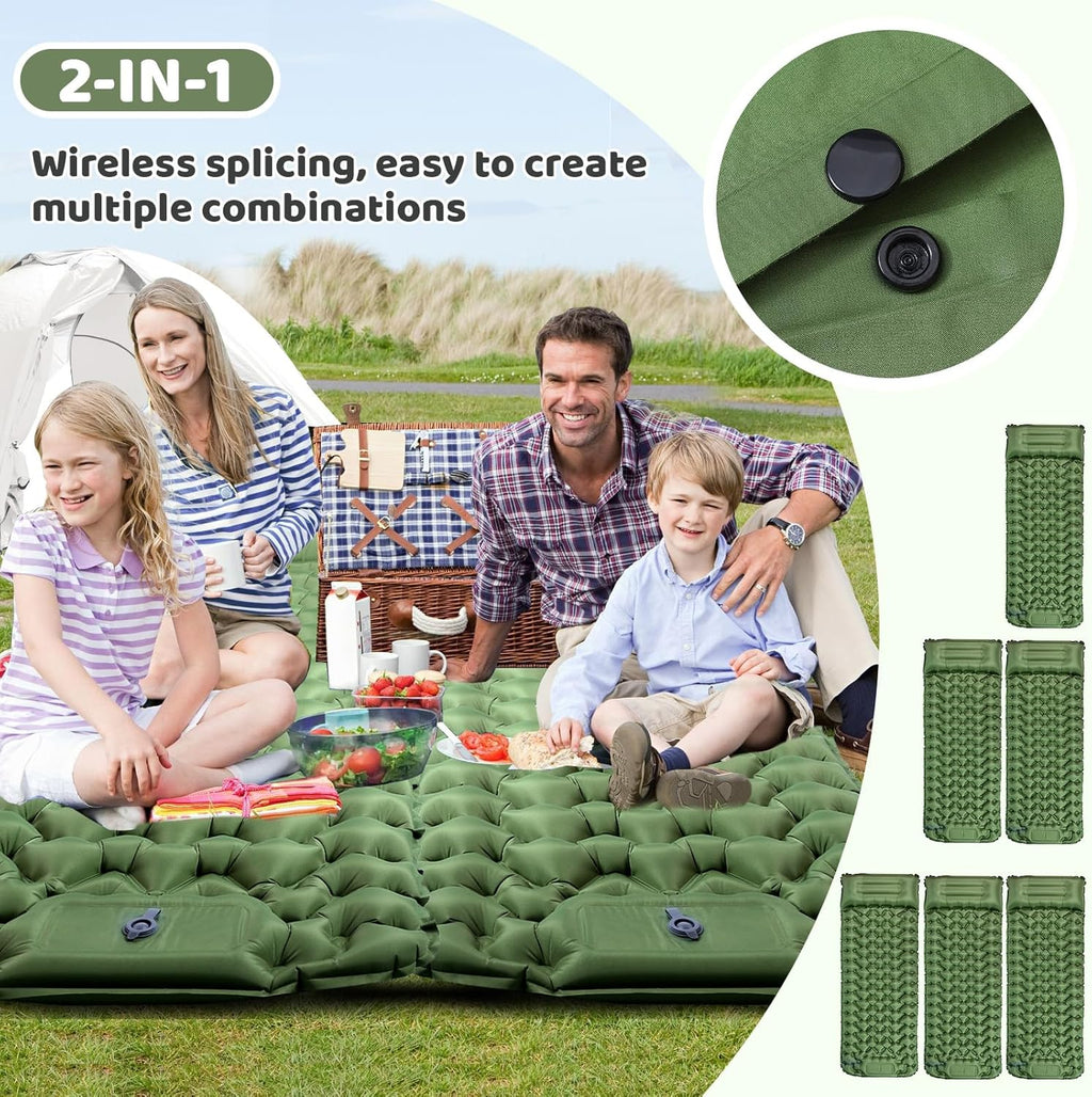 Sleeping Pad,Inflatable Camping Mattress with Pillow & Foot Pump | 40D Nylon Puncture-Proof, Quick Inflate/Deflate