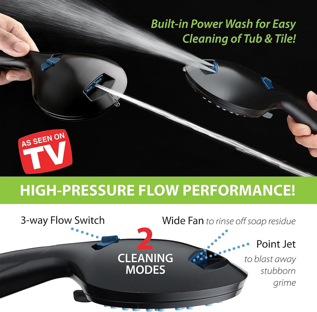 AquaCare High Pressure 8-mode Handheld Shower Head - Anti-clog Nozzles, Built-in Power Wash to Clean Tub, Tile &