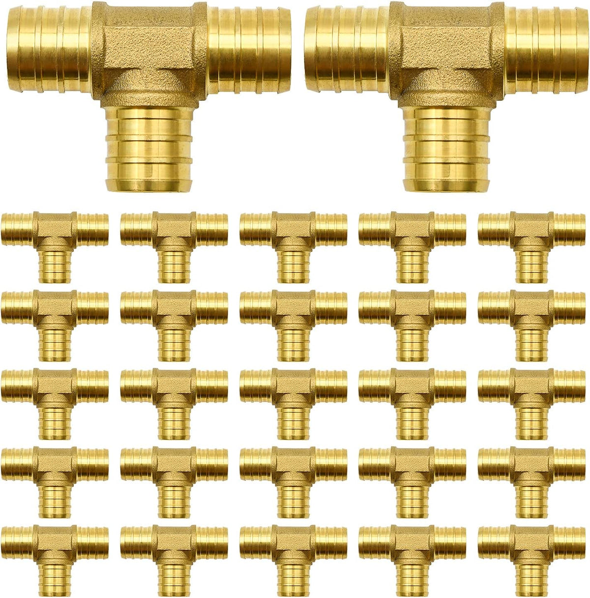 25 Pack 3/4" PEX Fittings, Brass Tee Fittings