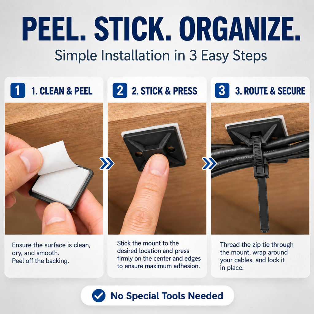 3/4" Cable Tie Mounts, 60 PCS Self-Adhesive Wire Anchors, Black