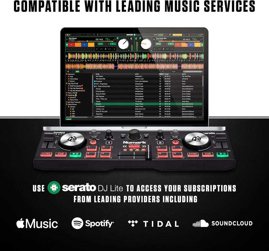 DJ2GO2 Touch Compact DJ Controller | Portable, 2-Deck, DJ Mixer, Touch-Capacitive Wheels, Integrated Audio Interface