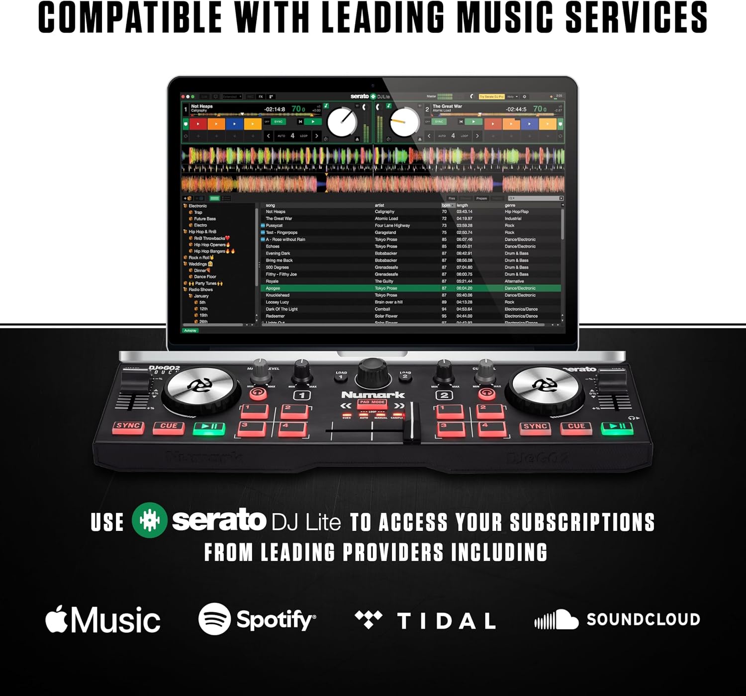 DJ2GO2 Touch Compact DJ Controller | Portable, 2-Deck, DJ Mixer, Touch-Capacitive Wheels, Integrated Audio Interface