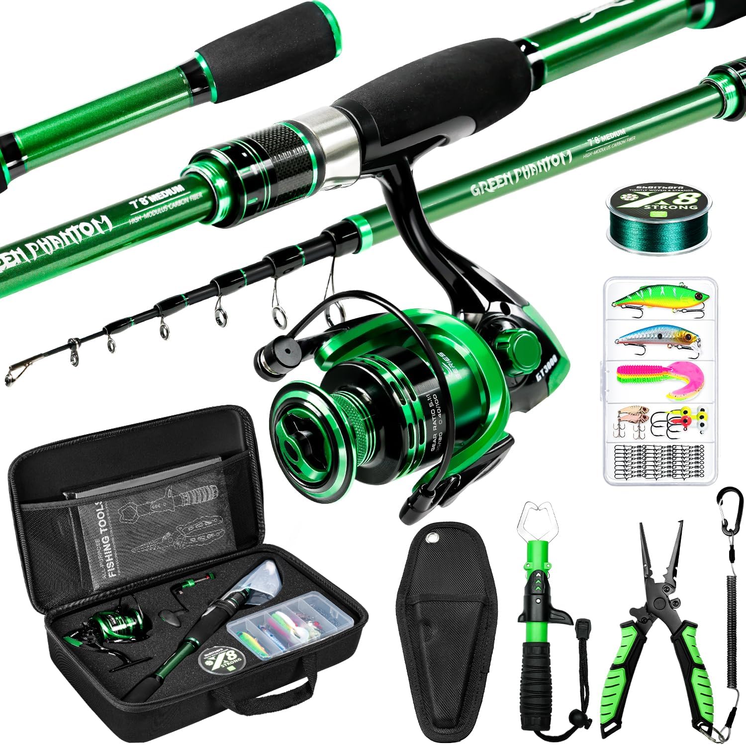 Telescopic Fishing Rod and Reel Combo,Spinning Travel Kit | Graphite Telescopic Fishing Rod,Collapsible Fishing Pole