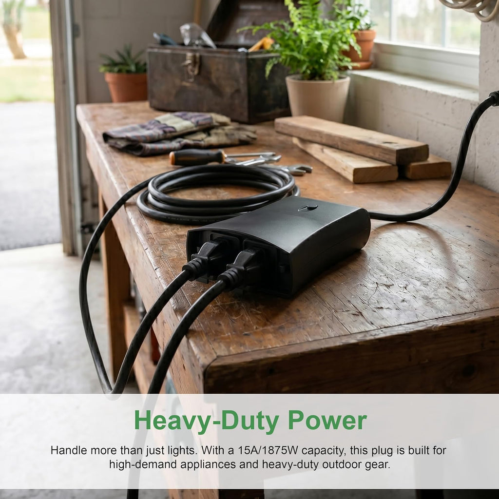 Outdoor Smart Plug Outlet, 1875W 125V, Dual Outlet, WiFi, Timer, Voice Control,Weather Resistant