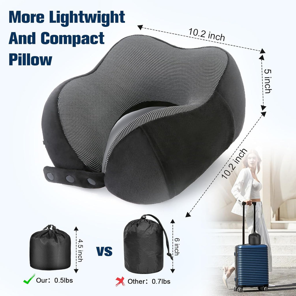 Neck Pillow for Traveling, Travel Pillows for Airplanes,100% Pure Memory Foam Travel Neck Pillow, Adjustable Flight