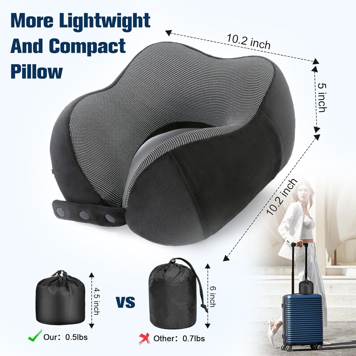 Neck Pillow for Traveling, Travel Pillows for Airplanes,100% Pure Memory Foam Travel Neck Pillow, Adjustable Flight