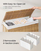 Laundry Hamper with Lid, 200L 4-Section Wicker Basket, 6 Mesh Bags