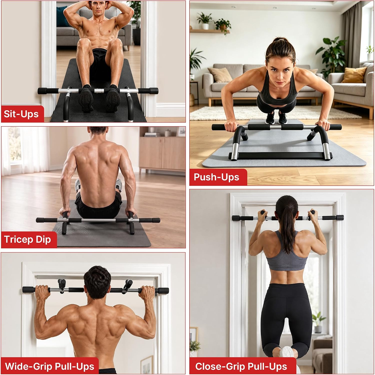 Pull Up Bar for Doorway, Heavy Duty Chin Up Station for Home Gym, Multi-Grip or Adjustable Door Frame Exercise
