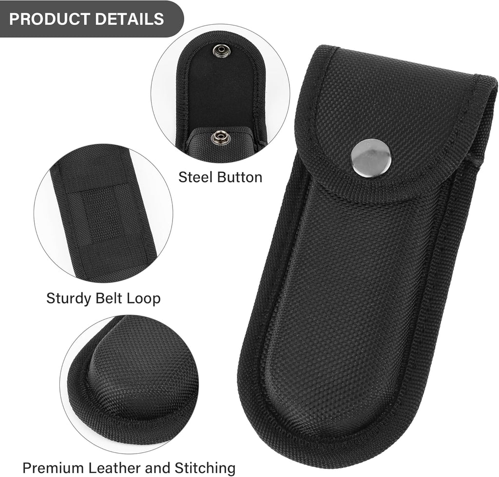 Nylon Pocket Knife Holder, Folding Knife Sheath with Snap Closure & Belt Loop, Vertical/Horizontal Knife Case for