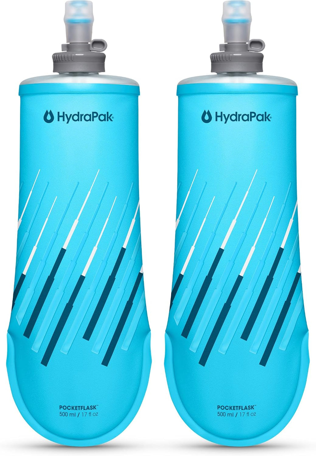 PocketFlask Compressible, Low Profile Soft Flask 2-Pack (500ml) | Hydration Vest & Pack Compatible, Locking Cap, High