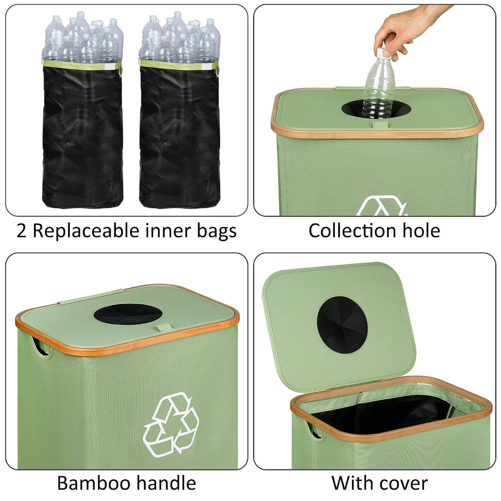 Recycling Bin for Kitchen, 29 Gallon Indoor Recycle Bin with Lid, 110L Fabric Recycling Bin with 2 Removable Reusable