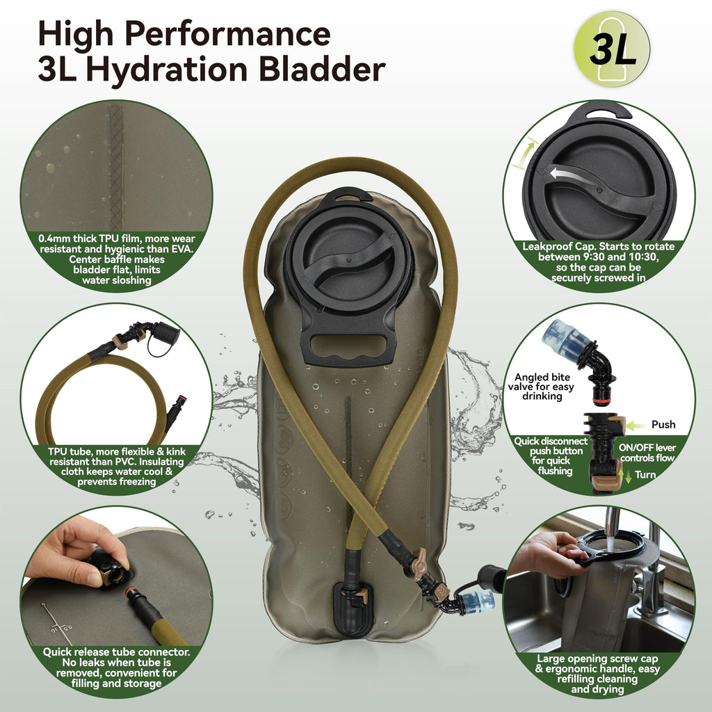 Tactical Molle Hydration Pack Backpack with 3L TPU Water Bladder