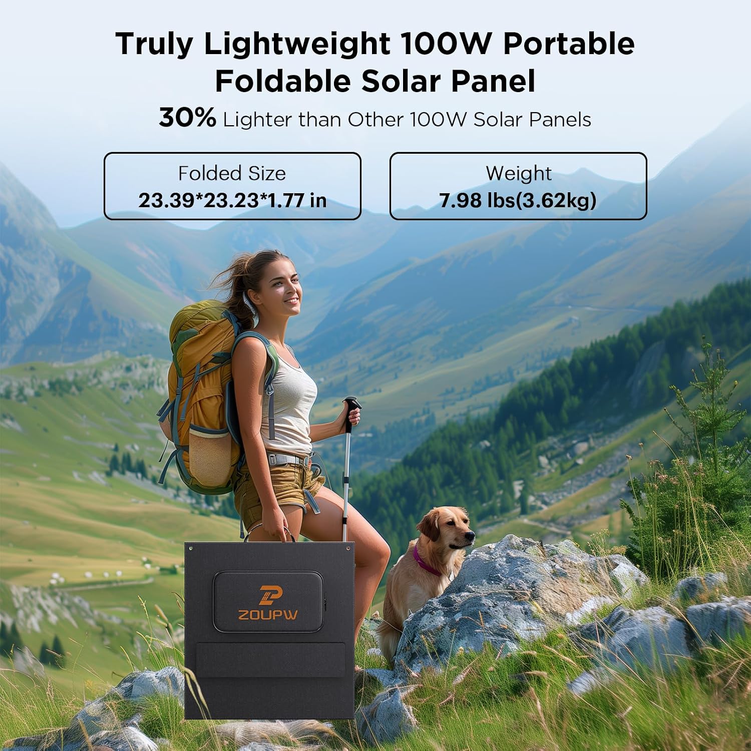 100W Portable Solar Panel N-Type 16BB,25% Efffciency Ultralight 7.98lbs Foldable Solar Charger for Jackery