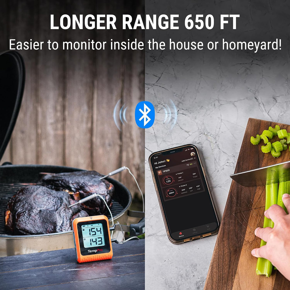 TempSync 650 ft Bluetooth Meat Thermometer with 2 Probes for Grill