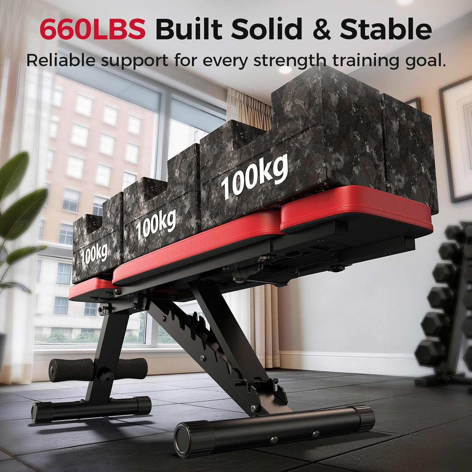 Adjustable Weight Bench for Home Gym, 660LBS Capacity Workout Bench with 8 Backrests for Chest Shoulders Arms