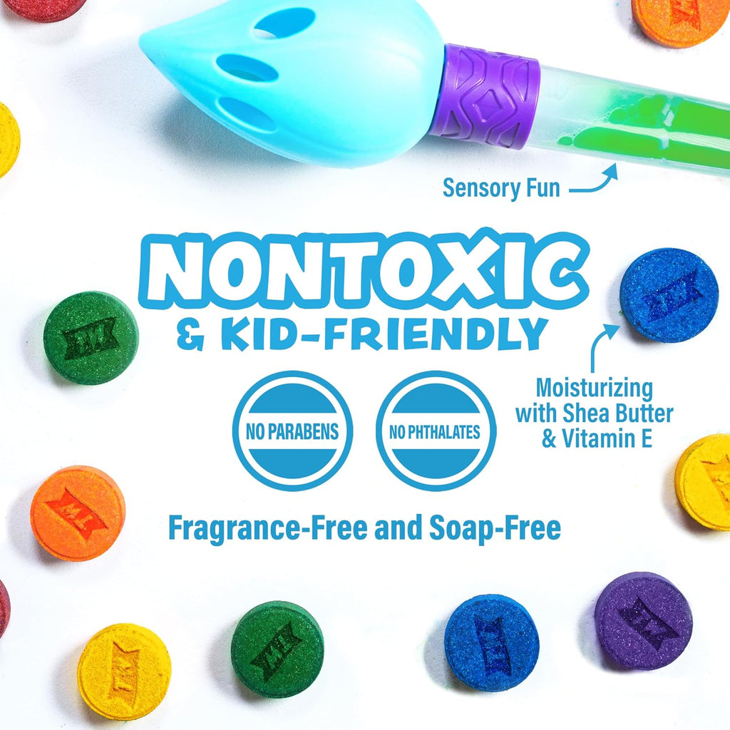 Bath Color Brush Kids Bath Bomb Set | Nontoxic & Fragrance-Free | Use Brush to Paint Water with Vibrant, Fizzing