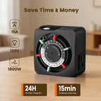 Mechanical Timer with 2 Grounded Outlets Indoor, 24-Hour