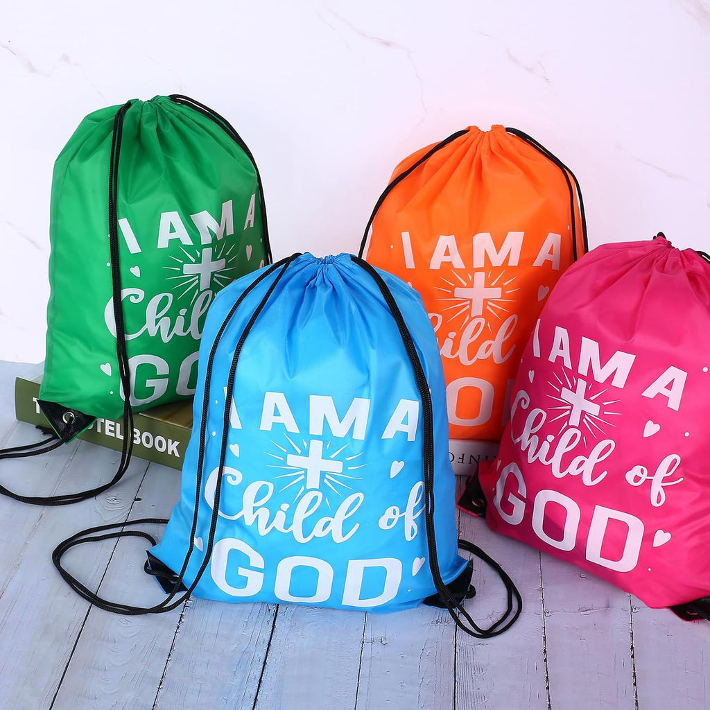 30 Pcs I Am a Child of God Drawstring Backpack Bulk Christian Gift Bags Church Supplies String Backpack Cinch Bag