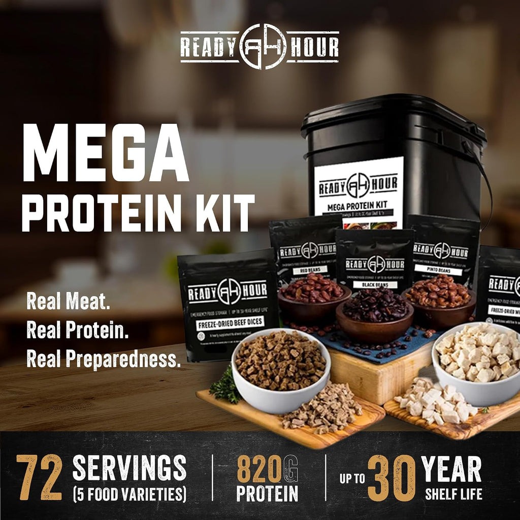 Mega Protein Kit with Real Freeze-Dried Meat (72 Servings), Freeze-Dried Chicken and Beef, Survival Food Storage