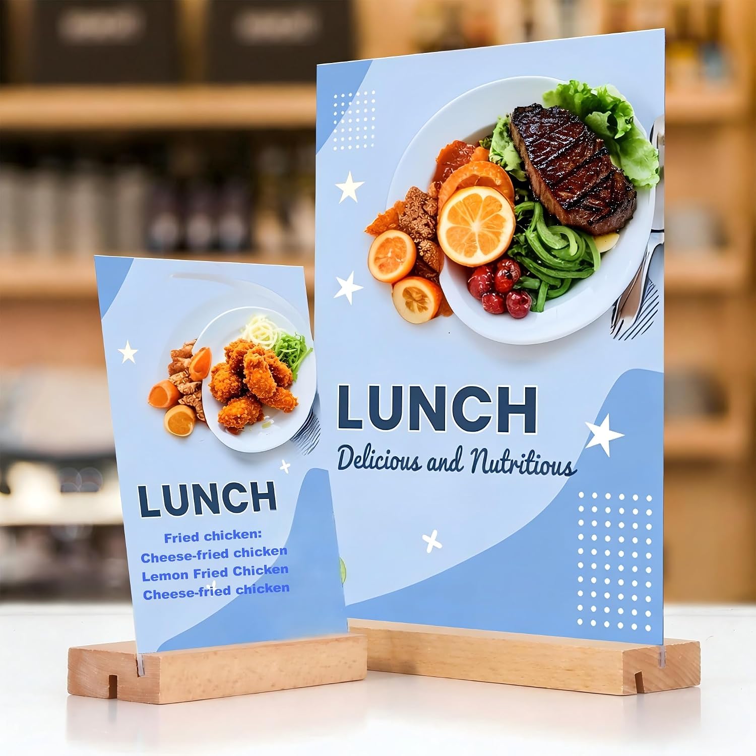 8.5x11 Acrylic Sign Holder with Wood Base 3 Pack | L/T Shape, Vertical Double-sided or Slant Back Table Display Stand