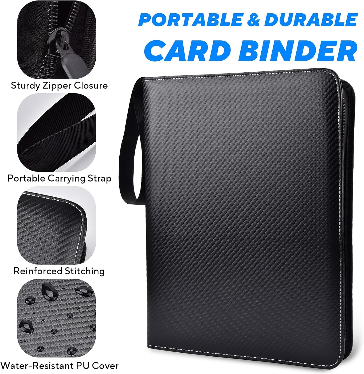 Portable 9-Pocket Trading Card Binder, Holds 1080 Cards | 60 Removable Double-Sided Sleeves, Baseball Card Binder
