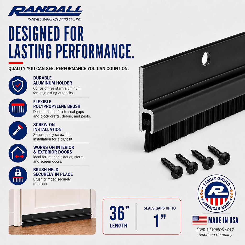 Door Sweeps – Aluminum & Brush | Brush Sweeps for Gaps Up to 1” | Black Holder | 3 Feet | Fill Gaps & Keep Unwanted